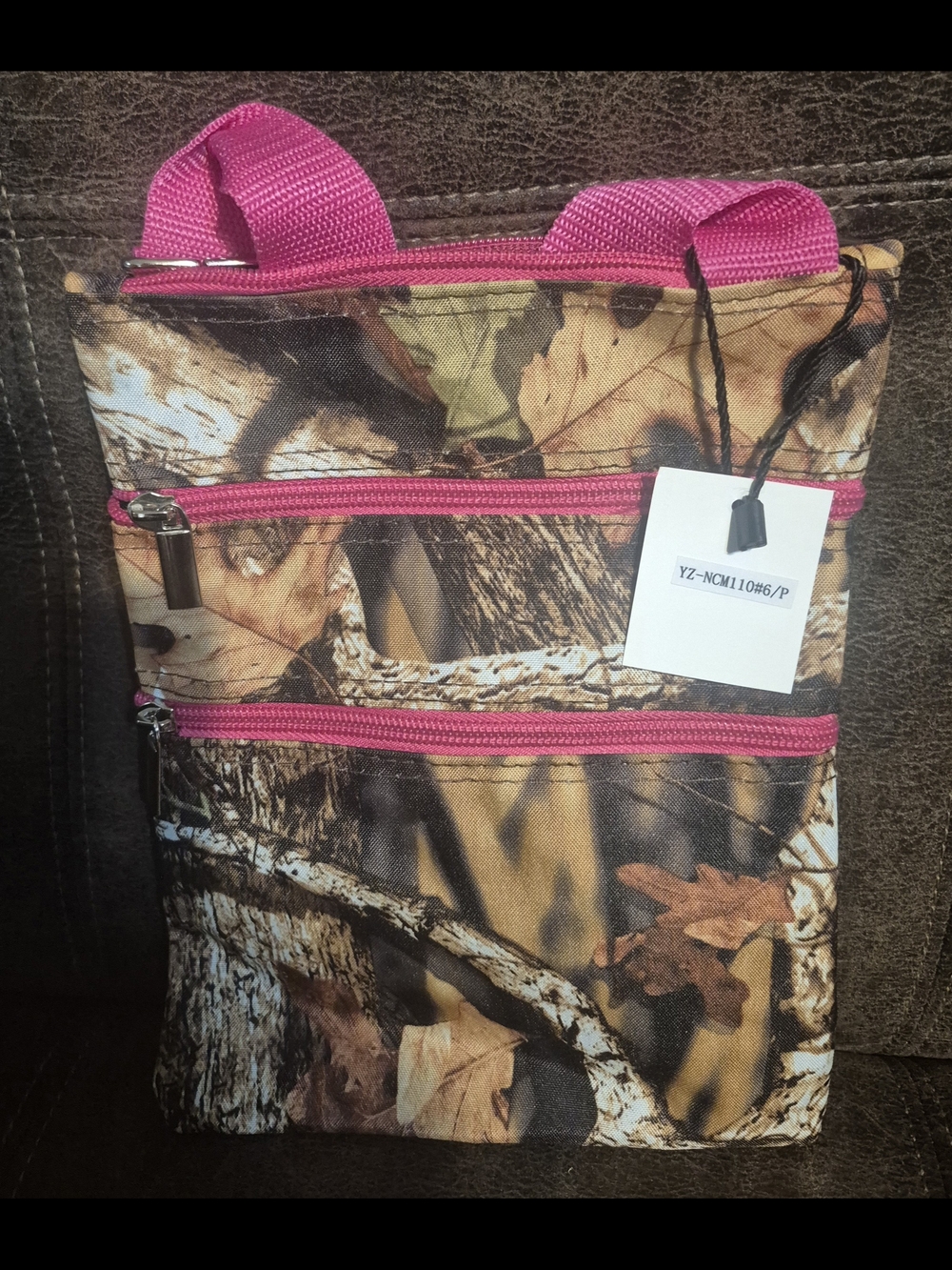 Camo Crossbody Bag with Pink Accents - Women's Crossbody Purse